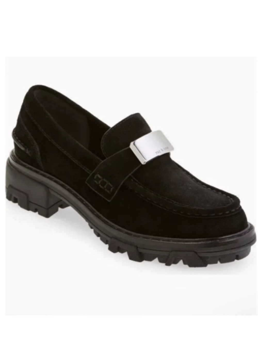 Rag & Bone Shiloh 2.0 Loafer Lug Sole Womens Shoe Black Suede